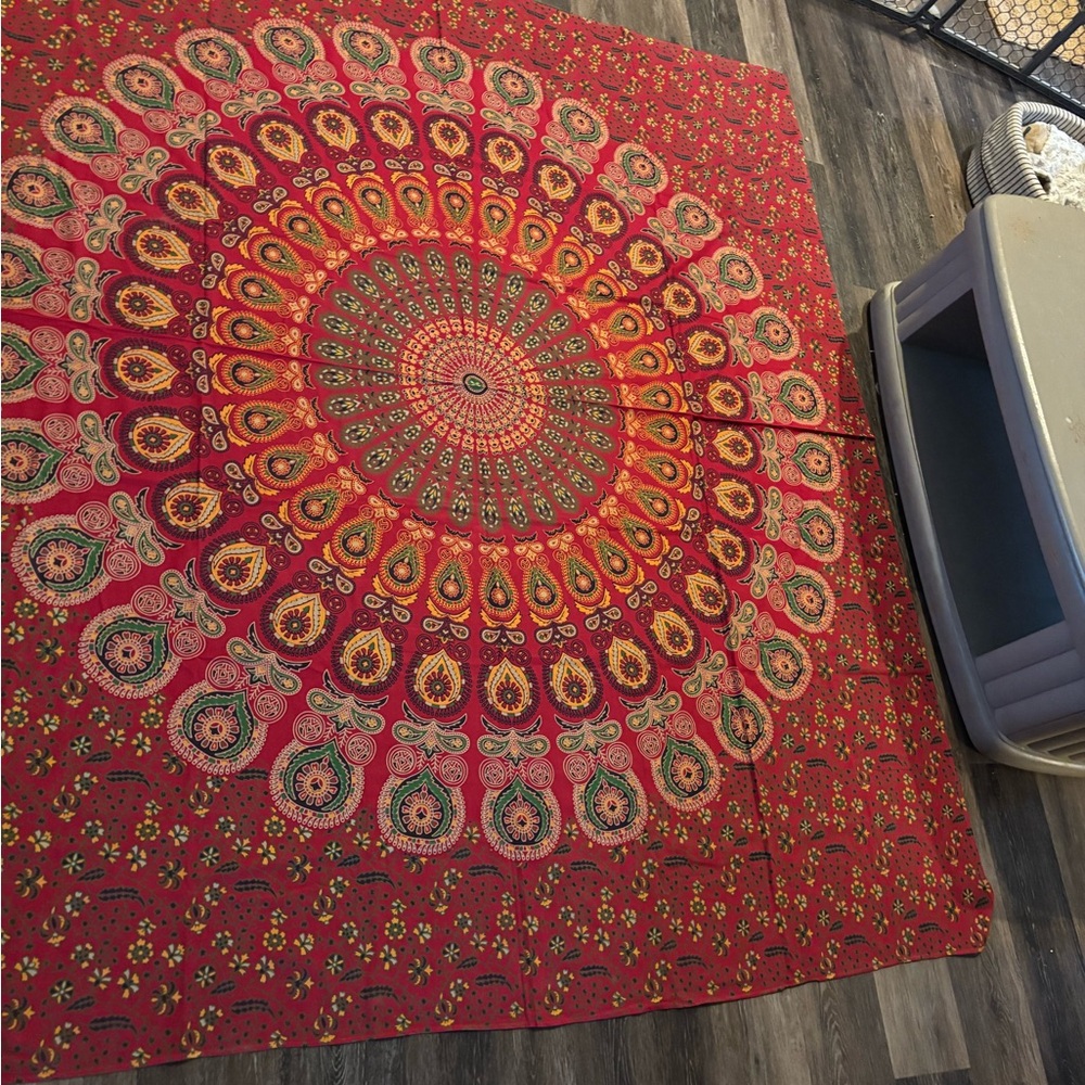 Bohemian Red and Green Mandala Tapestry